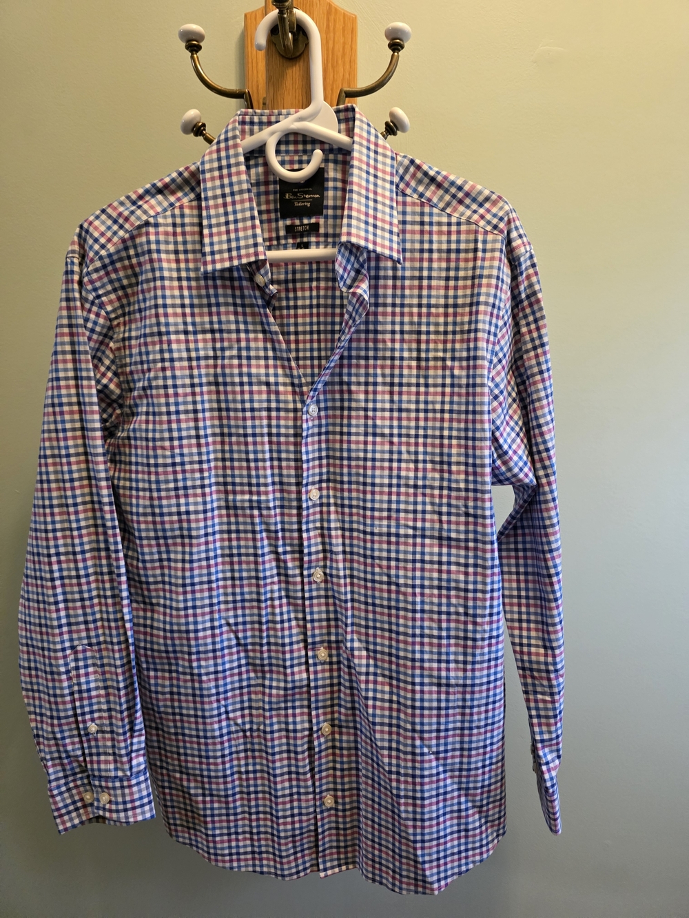 Ben Sherman Men's Blue and Pink Checked Dress Shirt